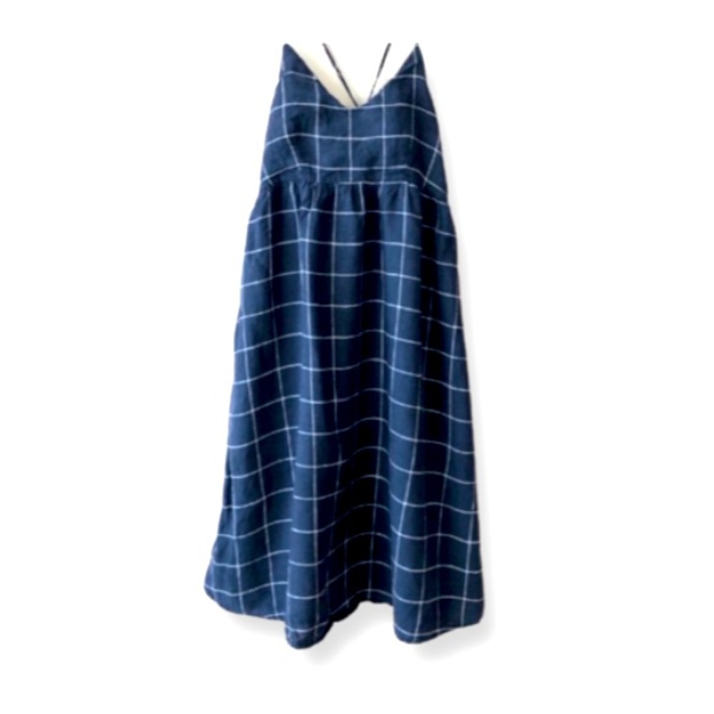 Cynthia Rowley Navy Linen Checked Swing Dress Size Four